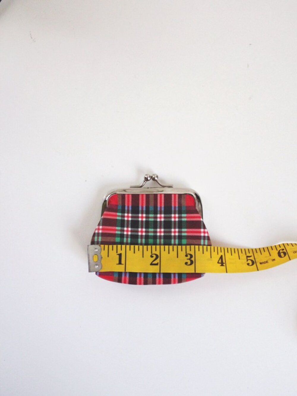 Vintage Red Green Tartan Plaid Coin Purse With Metal Kiss Lock Clasp Closure - Picture 4 of 4